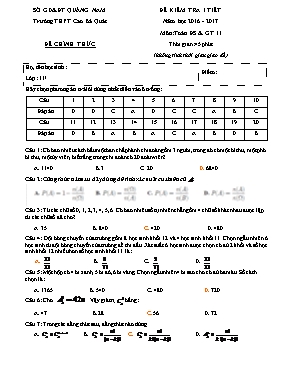Bộ Đề kiểm tra 1 tiết môn Toán ĐS & GT 11 - Trường THPT Cao Bá Quát